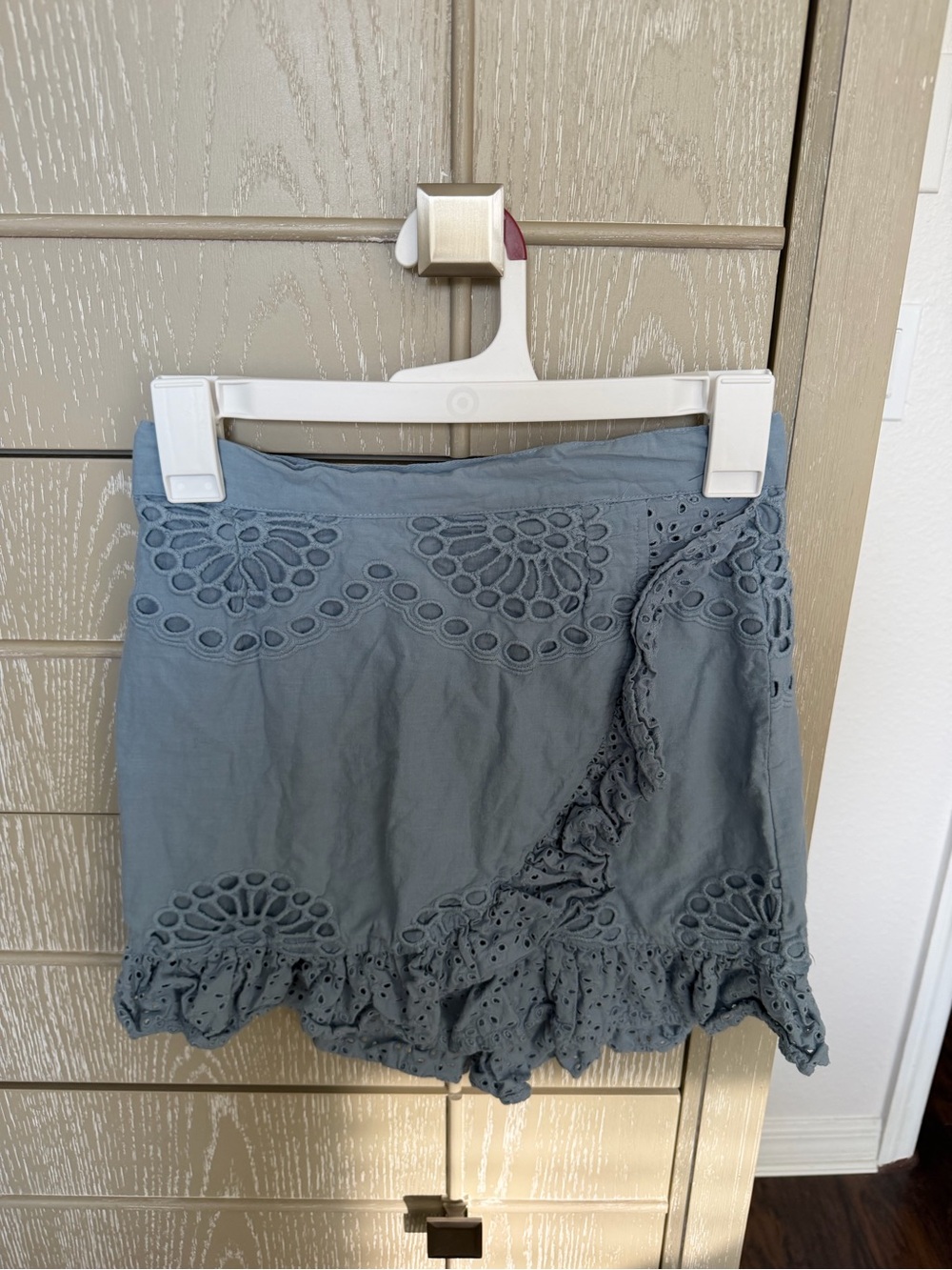 Missguided Dusty Blue Eyelet Ruffle Mini Skirt